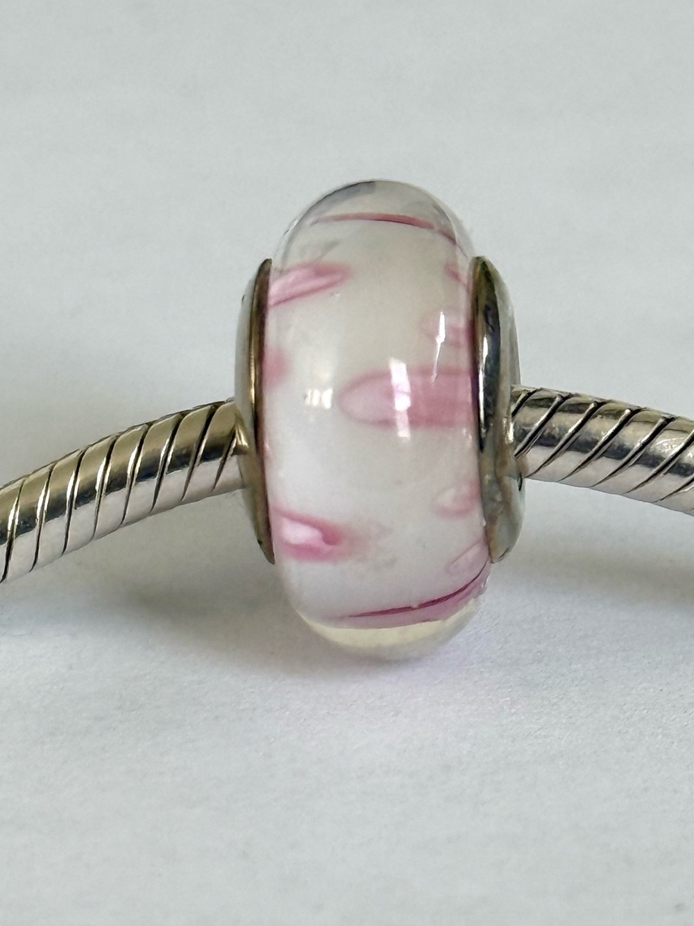 Pink dot Murano Glass Charm fit Pandora bracelets